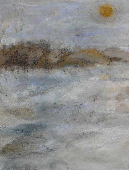 Landschap, 25 x 34 cm, gouache en krijt, 2019