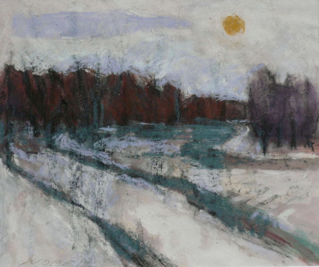 Winterlandschap, 29 x 34 cm, gouache en krijt, 2019